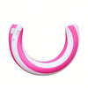 A pink and white striped inflatable U-shaped pool float for adults.