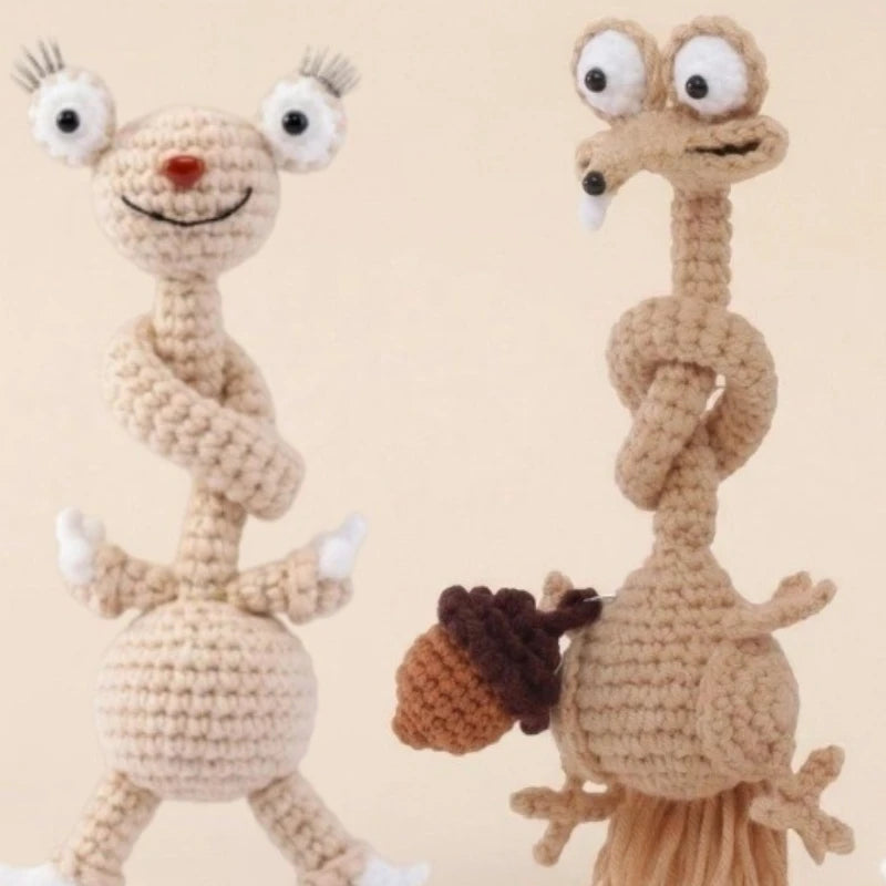 Handmade crochet sloth and squirrel plush keychain charms