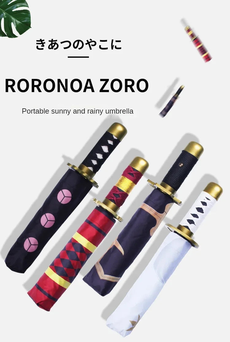 Morinoco Zoro portable sunny and rainy umbrella katana with a black handle and red wrapping