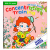 A children's book titled Concentration Training featuring an illustration of a smiling girl with red hair looking through a m
