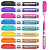 A collection of eight multicolored dry erase markers with chisel tips in various colors like black, purple, pink, blue, and y