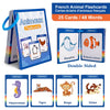 Un set de 25 cartes flash d'animaux français, incluant un dauphin, un poisson clown, un tigre et un éléphant.