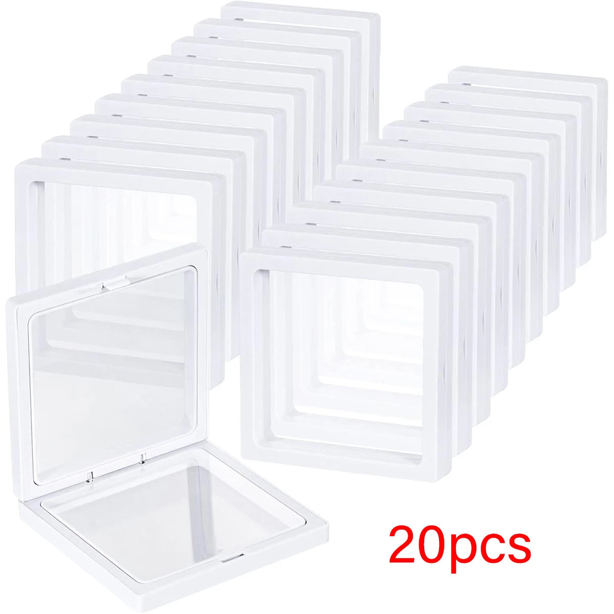 A set of twenty white 3D floating jewelry storage display boxes arranged in rows.