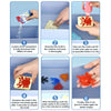 A step-by-step guide showing how to make a water elf craft using a mold and colored glue