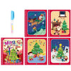 A set of five colorful pages from a magic water coloring book featuring Christmas and winter scenes.