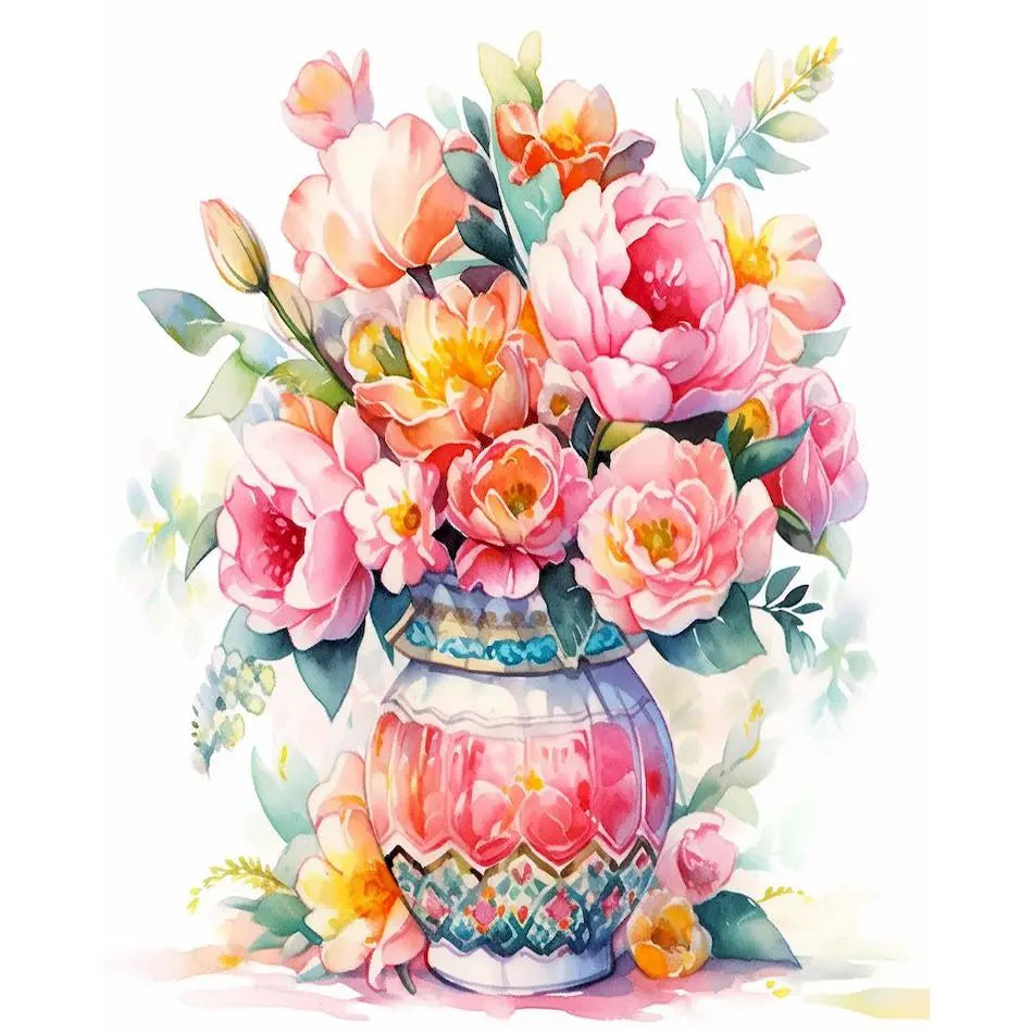 DIY Paint by Numbers Kit | Flowers in Vase | Acrylic Canvas Art with Frame
