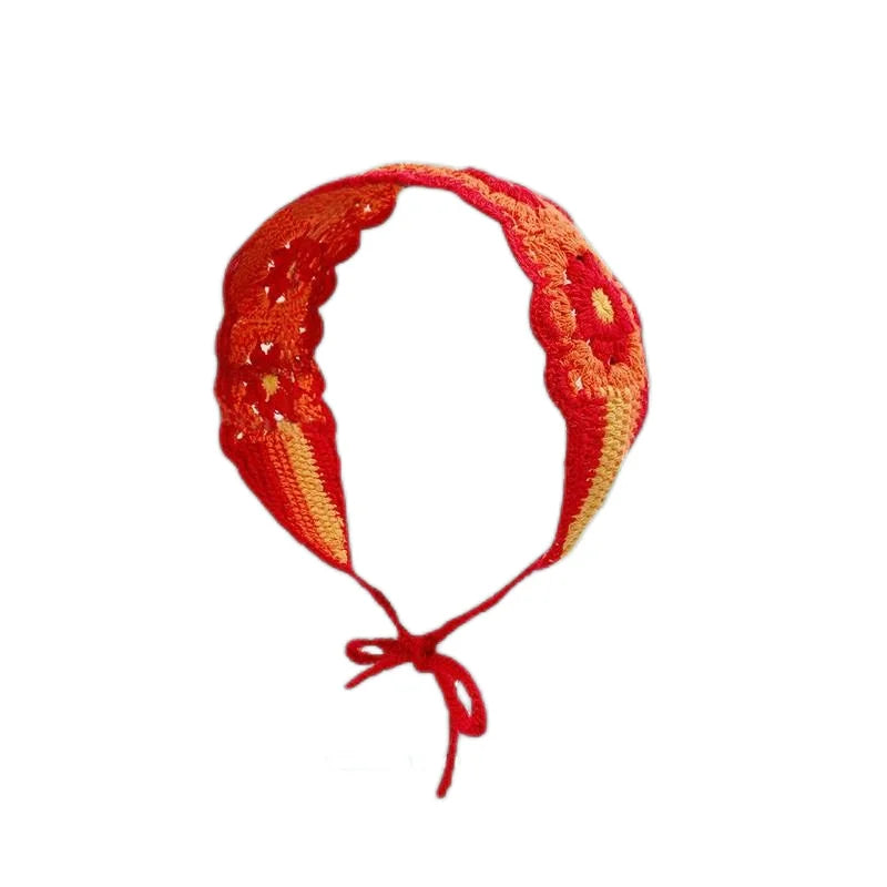 Red strawberry crochet headband with wide elastic band