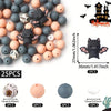 A set of 25 silicone beads in various colors and shapes including cats, bats, and round spheres for jewelry and crafting.
