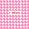 A set of 100 pink mini rubber ducks.