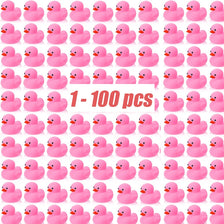 A set of 100 pink mini rubber ducks.