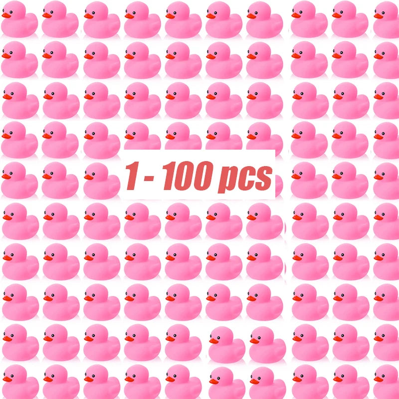 A set of 100 pink mini rubber ducks.