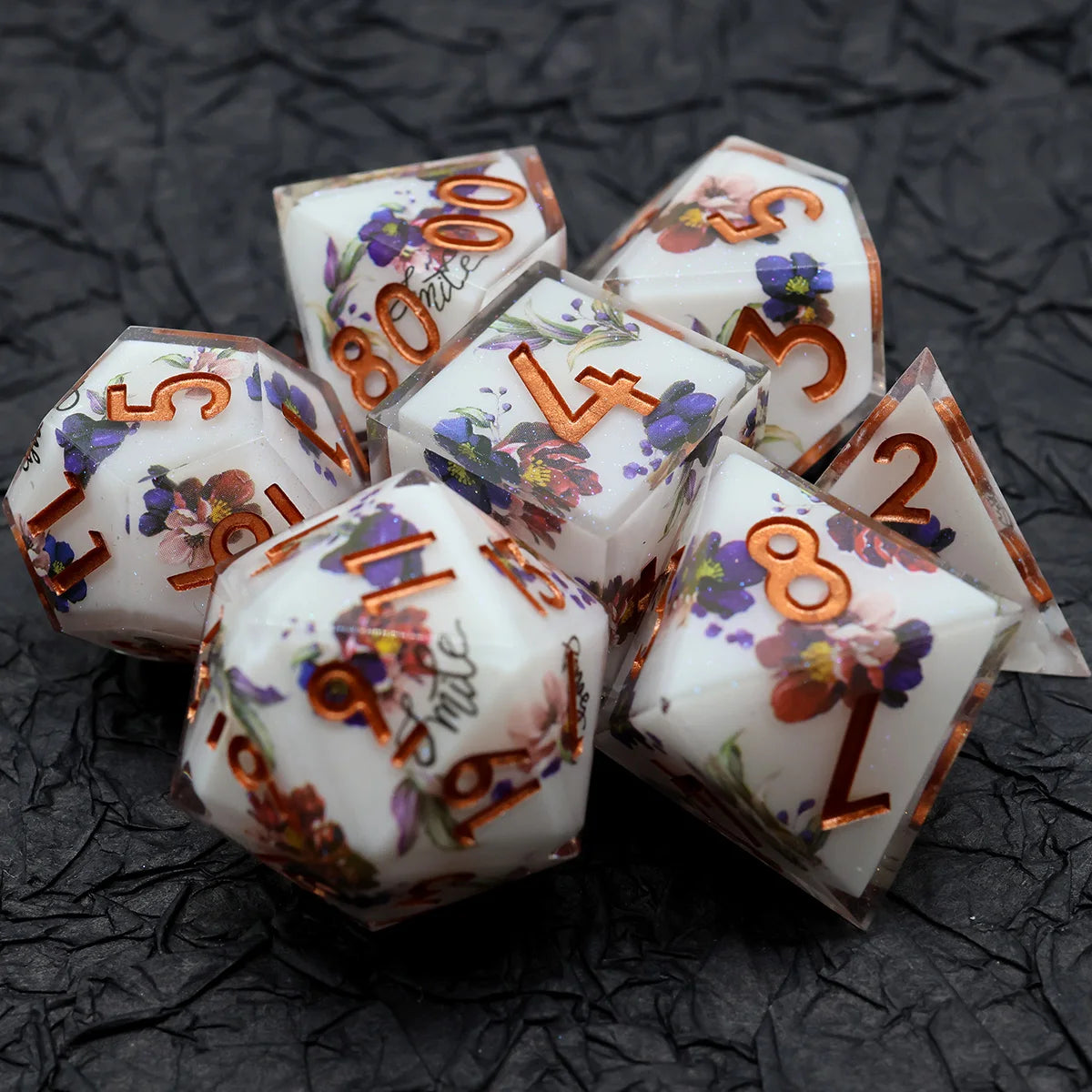 Handmade Resin Polyhedral Dice Set with Sharp Edges