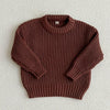 A brown knit baby pullover sweater with a crew neck and ribbed texture.