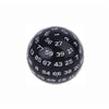A black 100-sided acrylic polyhedral die showing various numbered faces.