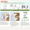A set of magnetic cabinet locks including keys, installation hardware, and adhesive options for safety.