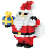 A miniature building block figure of Santa and a reindeer in red, white, and yellow colors.