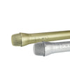 A realistic toy microphone prop with a gold-colored body and a mesh grille is shown.
