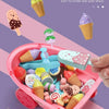 A pink ice cream truck playset filled with various pretend ice cream treats and accessories for kids.