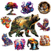 A collection of colorful animals and nature scenes including a tree, sea creature, tiger, bears, elephants, and other wildlif