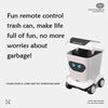 A white remote control trash can toy with a lid is shown on a white background.