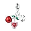A set of three fruit charm beads made of 925 sterling silver with zircon stones, including a heart, a leaf, and a clover.