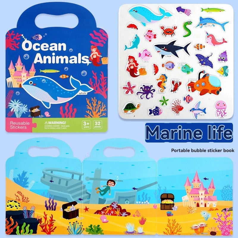 A portable bubble sticker book featuring marine animals and sea life for toddlers.