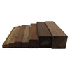 A collection of unfinished natural African wenge hardwood blanks for carving and handle crafting, shown in various thicknesse