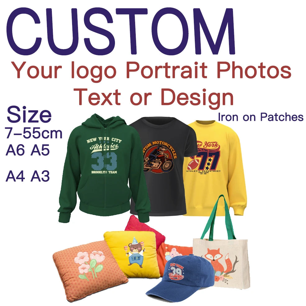 Custom Iron-On Heat Transfer Patches for Clothing & DIY Projects