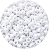 A close-up view of small white pony beads for jewelry, braids, and crafts.