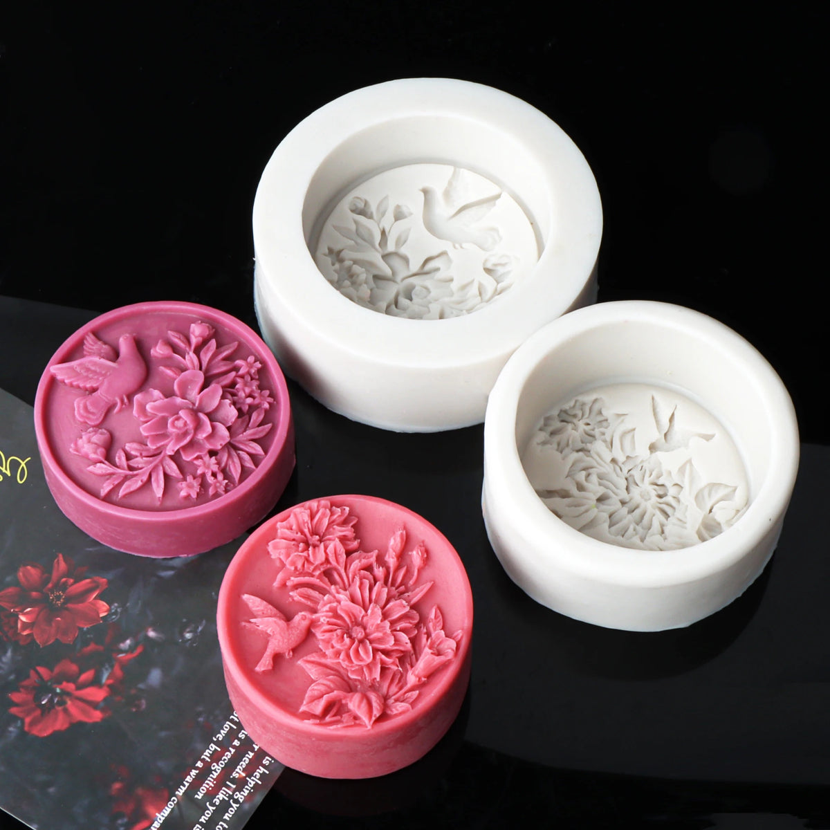 White silicone molds shaped like peony flowers for candle, soap, and resin crafts