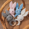 Crochet Bunny Rattle & Teether Toy with Wooden Ring