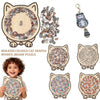 Morandi-colored cat-shaped wooden jigsaw puzzle featuring various pieces.