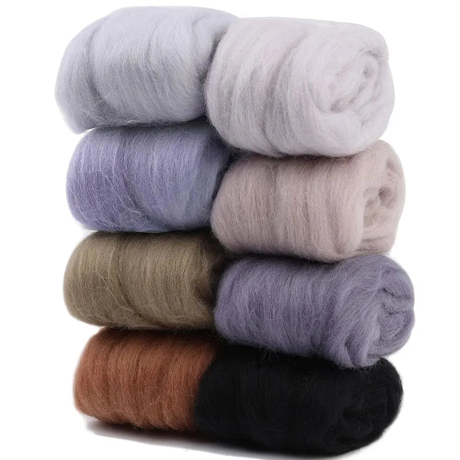 8-Color Wool Roving for Needle Felting – 100% Natural Fiber Craft Set
