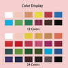 A color display showing 12 and 24 soft macaron colors in various shades of pink, green, blue, and brown.