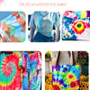 Colorful tie-dye fabric samples and a vibrant floral print tote bag showcasing textile dye powder results.