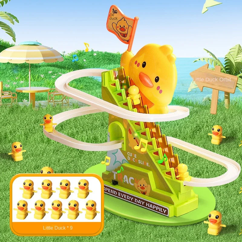Interactive Climbing Duck Roller Coaster Toy with Lights and Music