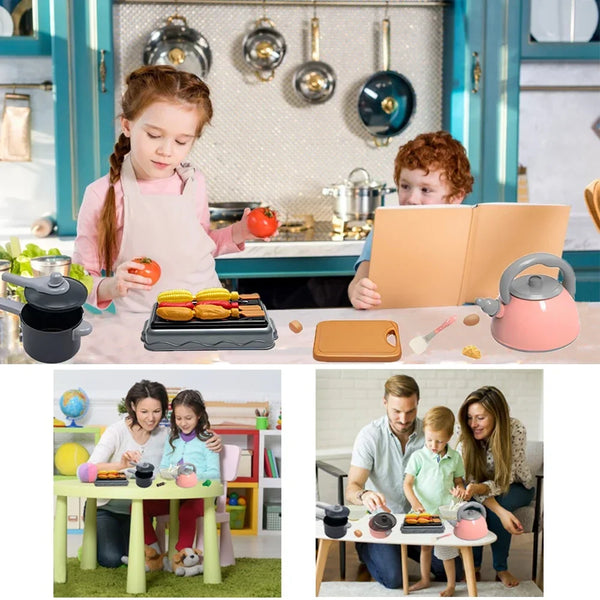 Kids Pretend Play Kitchen Set with Pots and Play Food