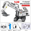 A YIGONG 1:20 scale 11 channel alloy excavator toy with a remote control and manual.