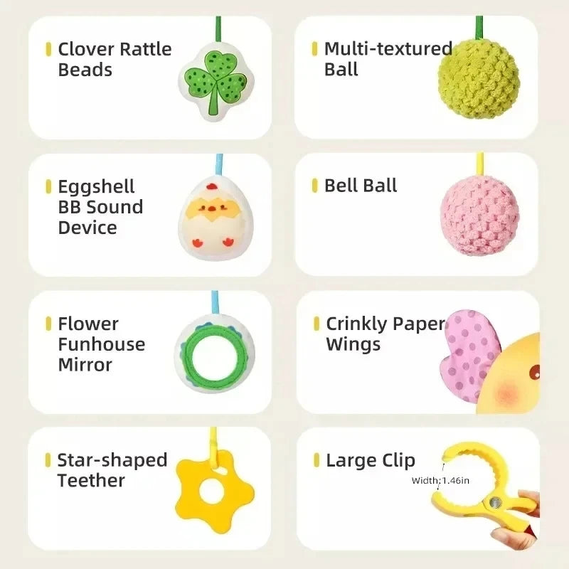 Montessori Baby Sensory Crab Toy with Clip, Rattle & Teether for 0-6 Months
