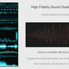A graphic display showing various audio waveforms and sound quality measurements for a high fidelity sound design product.