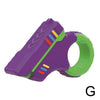 A purple 3D printed rotary finger slider fidget toy with green accents and colorful stripes.