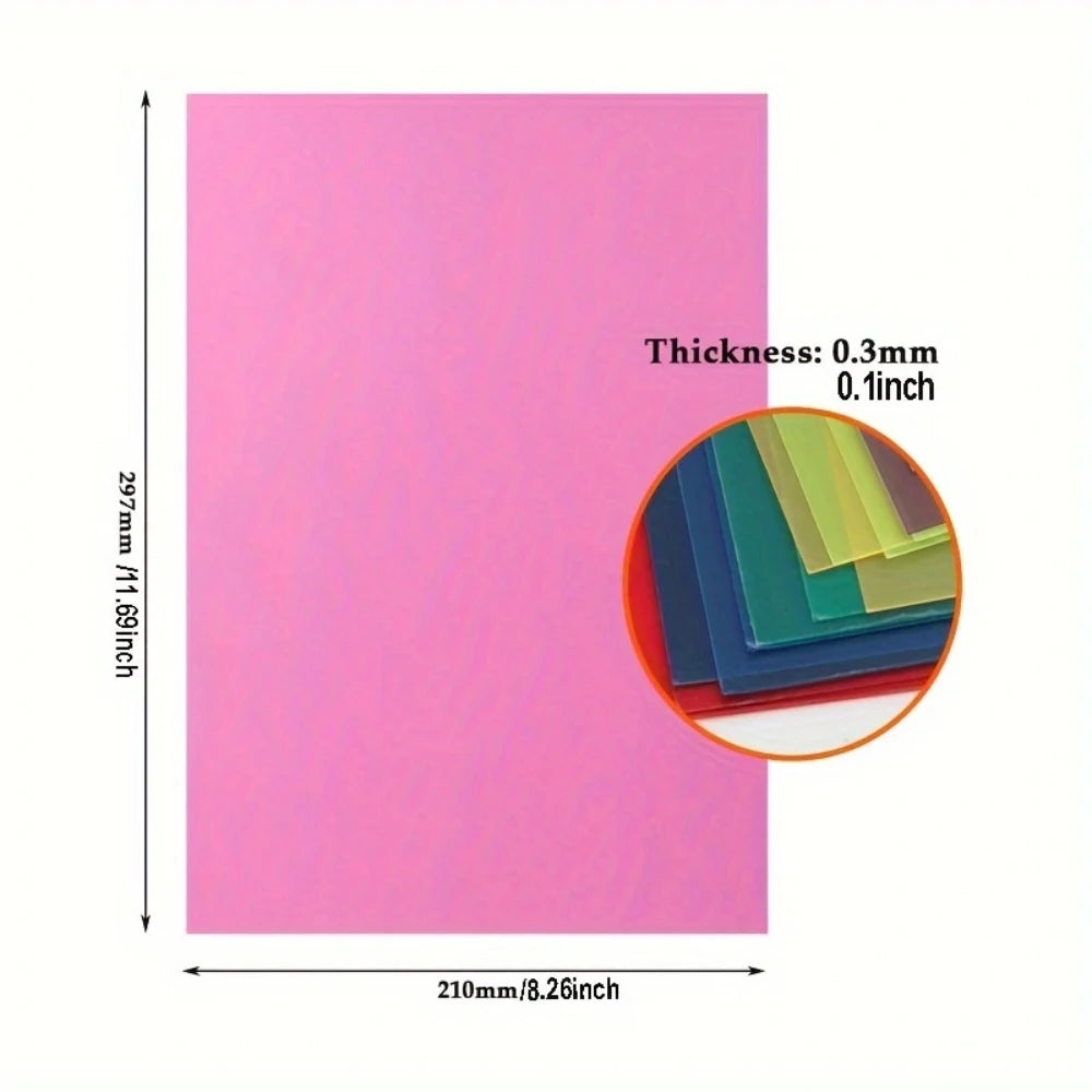 A sheet of bright pink PVC material with a circular inset showing various colored sheets.