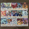 A collection of Yu-Gi-Oh! anime style cards featuring classic monsters and Egyptian gods with various stats.