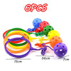 Six colorful plastic balls and rings used for balance stepping stones sensory and motor skills development toy