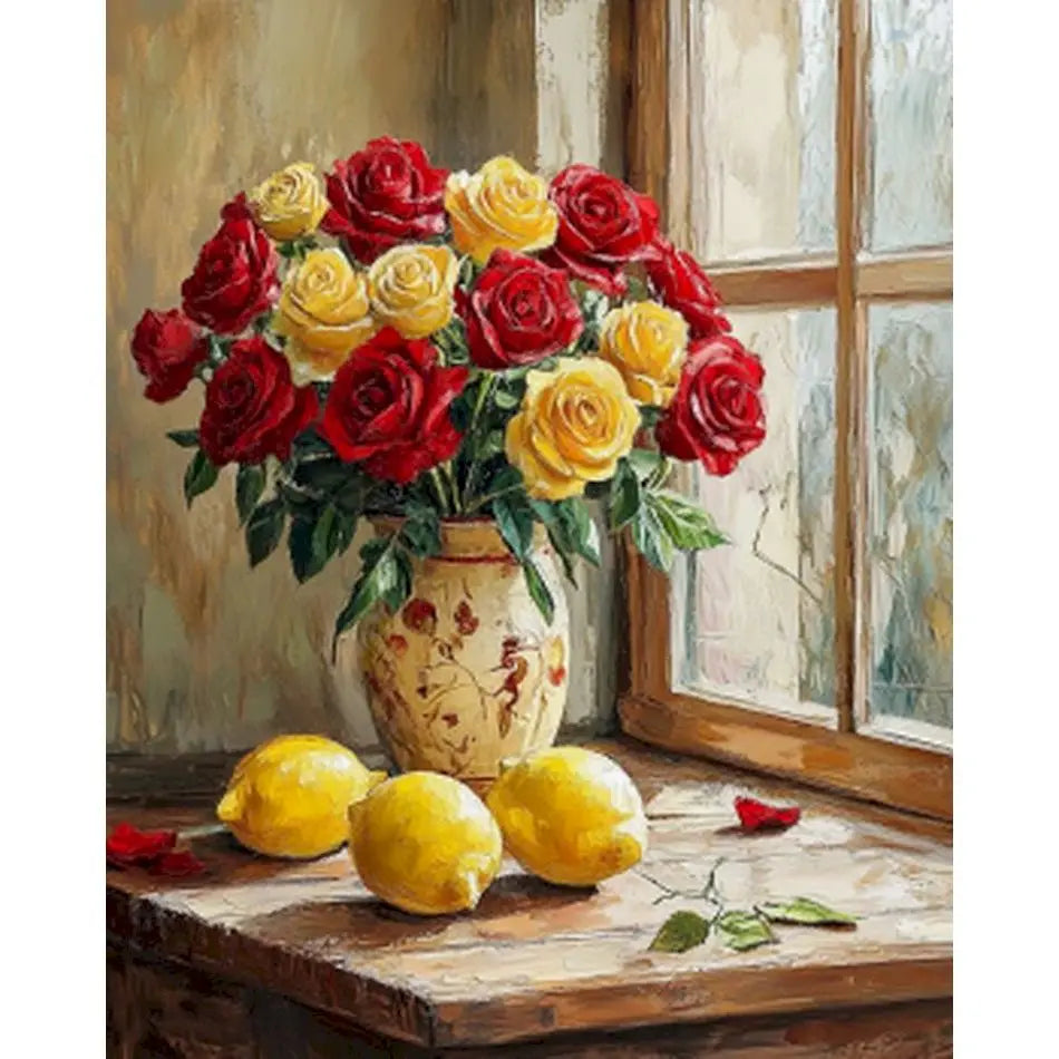 DIY Paint by Numbers Kit | Flowers in Vase | Acrylic Canvas Art with Frame