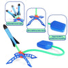 Air-powered stomp rocket launcher set with multiple launch angles and a durable foot transmitter