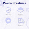 Product features list showing organic materials, lamination for scratch and UV protection, ease of use, and guaranteed fast s