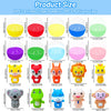 A collection of ten soft rubber animal finger puppets and ten multicolor eggs displayed in a product size graphic.