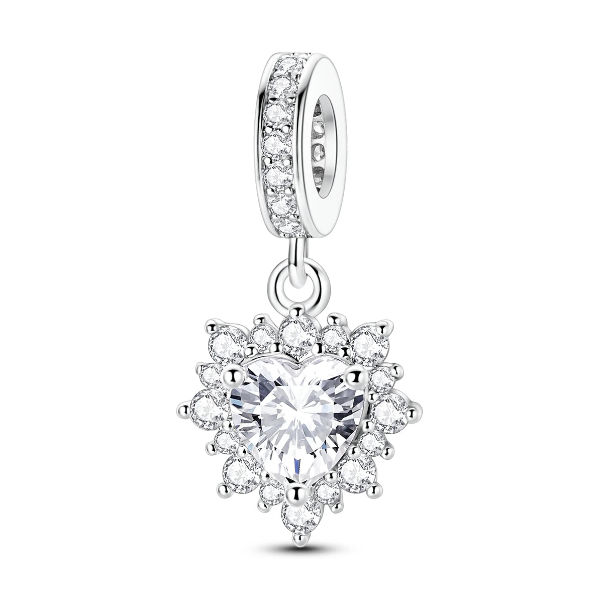 925 Sterling Silver Heart Charm Beads for Bracelets and Necklaces