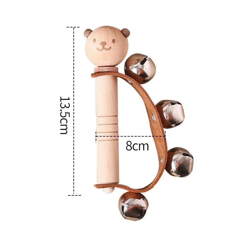 Wooden bear musical instrument set with a wooden body and metal bells for toddlers